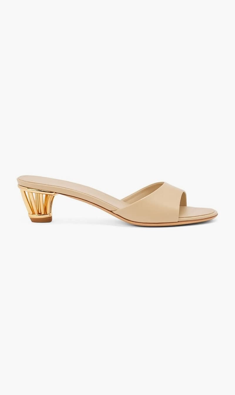 

Salvatore Ferragamo Beige Slip On Cage Heel Sandals for Women | The Deal Outlet