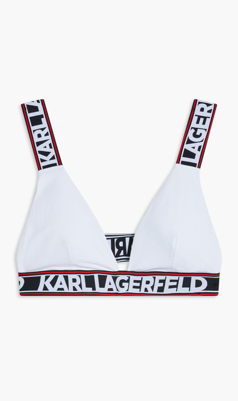 

Karl Lagerfeld White Elongated Logo Triangle Bra for Women | The Deal Outlet