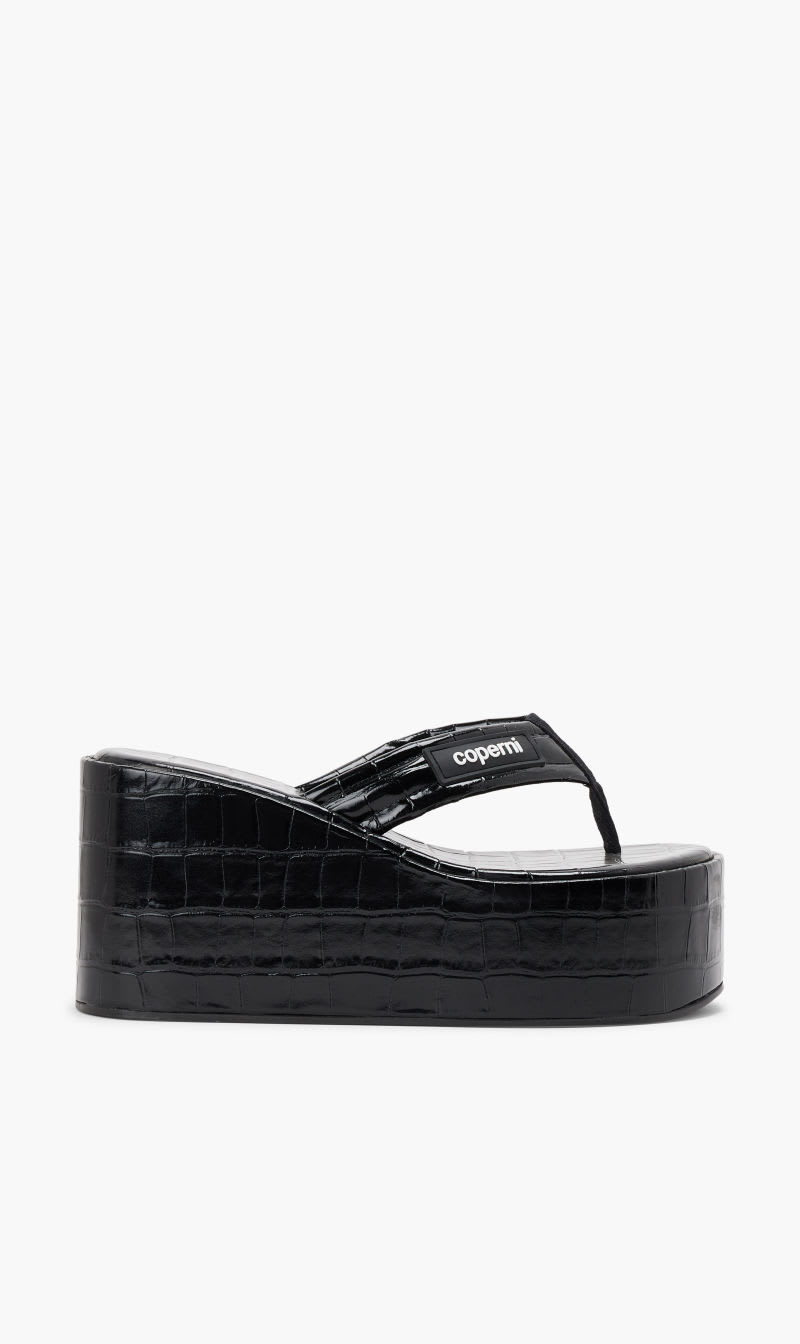 

Coperni Black Croco Branded Wedge Sandal for Women | The Deal Outlet