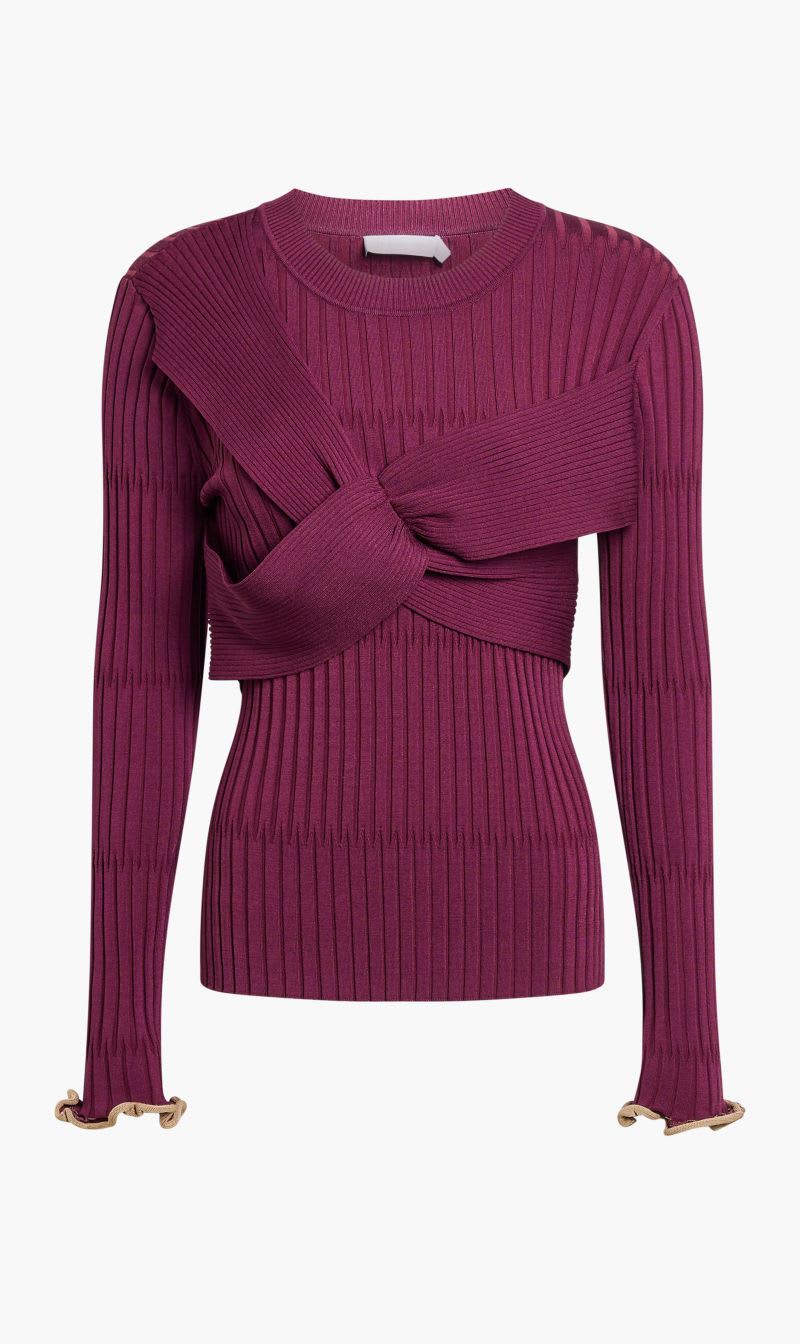 

Jonathan Simkhai Red Nolan Compact Rib With Pleats /s Crewneck Top for Women | The Deal Outlet