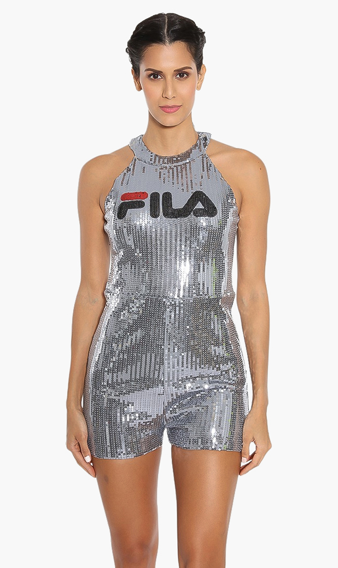 

Victoria Sequins Romper, Silver