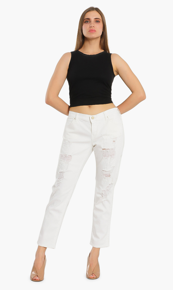 Karen Ripped Tailored Jeans, White