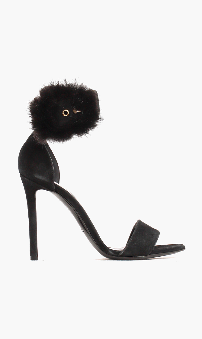 

Pollini Fur Ankle Strap Sandals