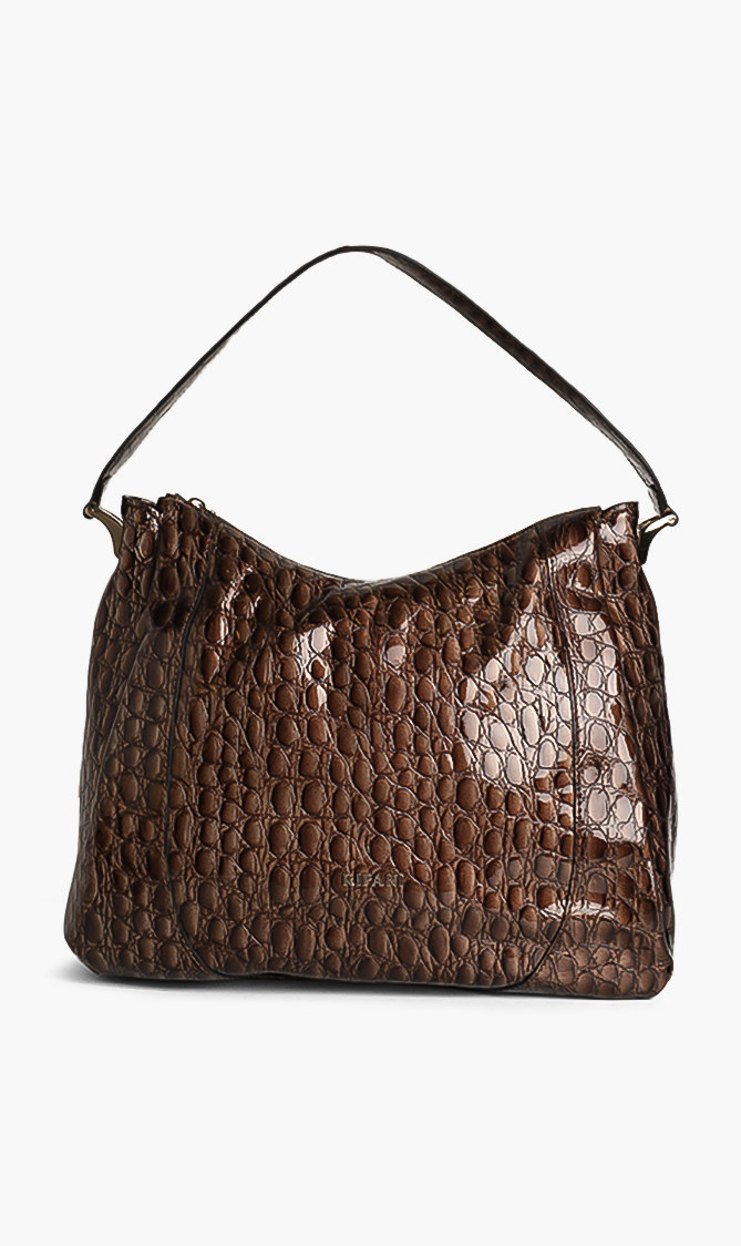 

Ripani Glossy Leather Animal Skin Hobo Bag