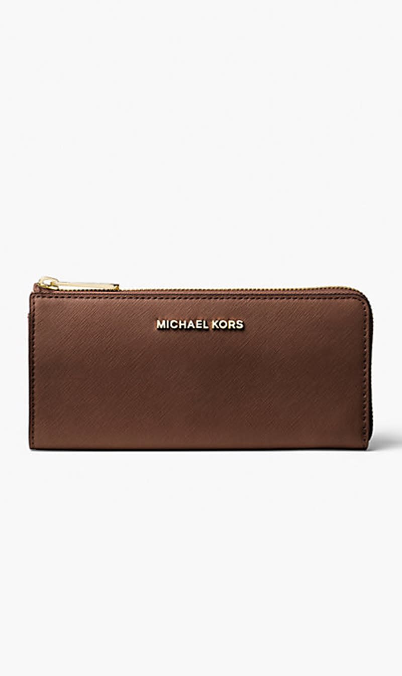 

Michael Kors Brown Jet Set Leather Quarter-zip Wallet for Women | The Deal Outlet