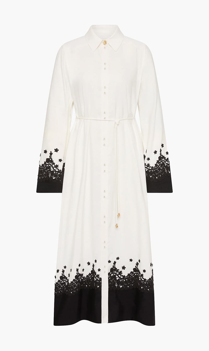 

Aje White Charmer Lace Trim Midi Dress for Women | The Deal Outlet