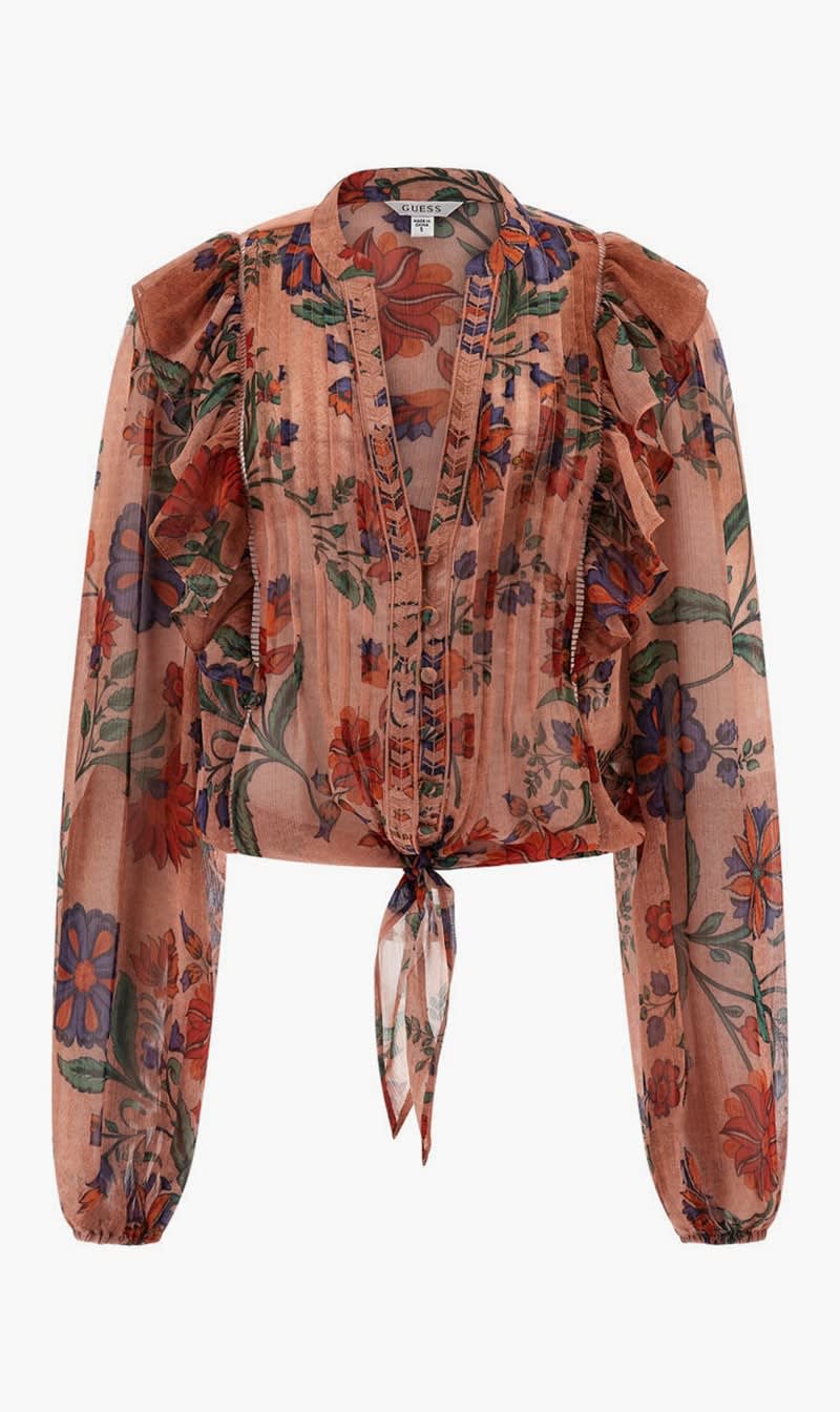 

Guess Multi-color Ls Dionne Tie Front Top for Women | The Deal Outlet