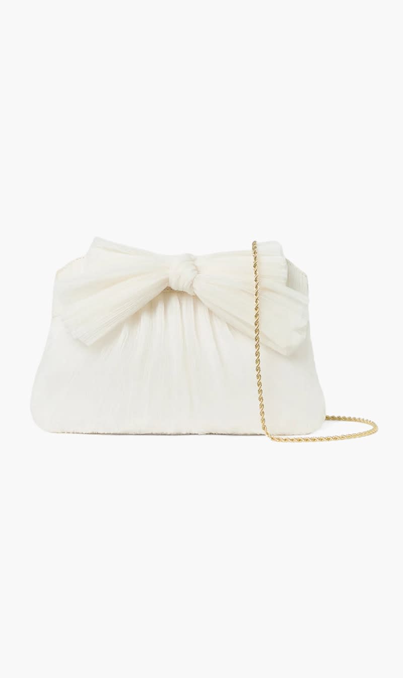 Loeffler Randall White Rayne Pearl Bow Clutch for Women