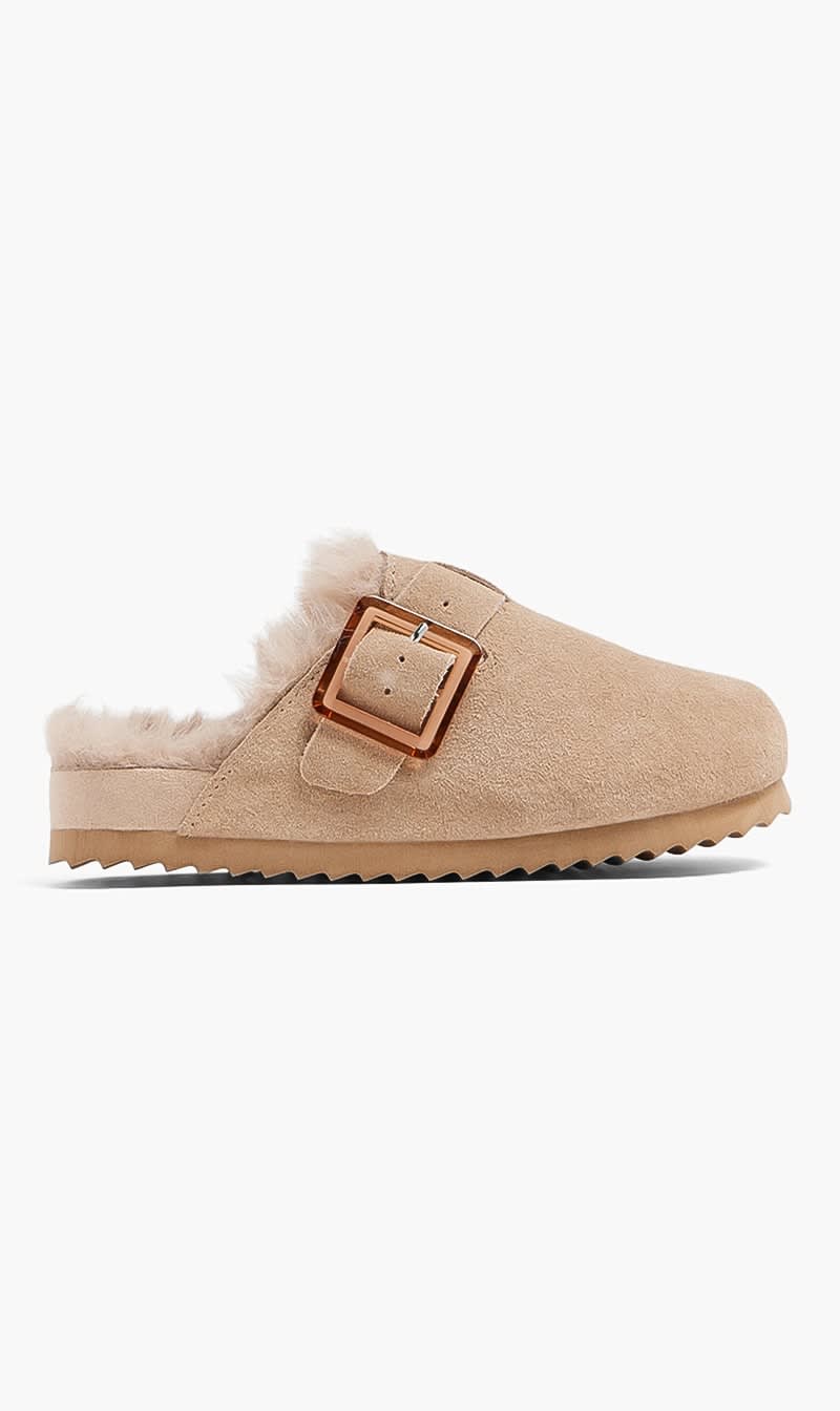 

Colors Of California Beige Suede Furry Sabots for Girls | The Deal Outlet