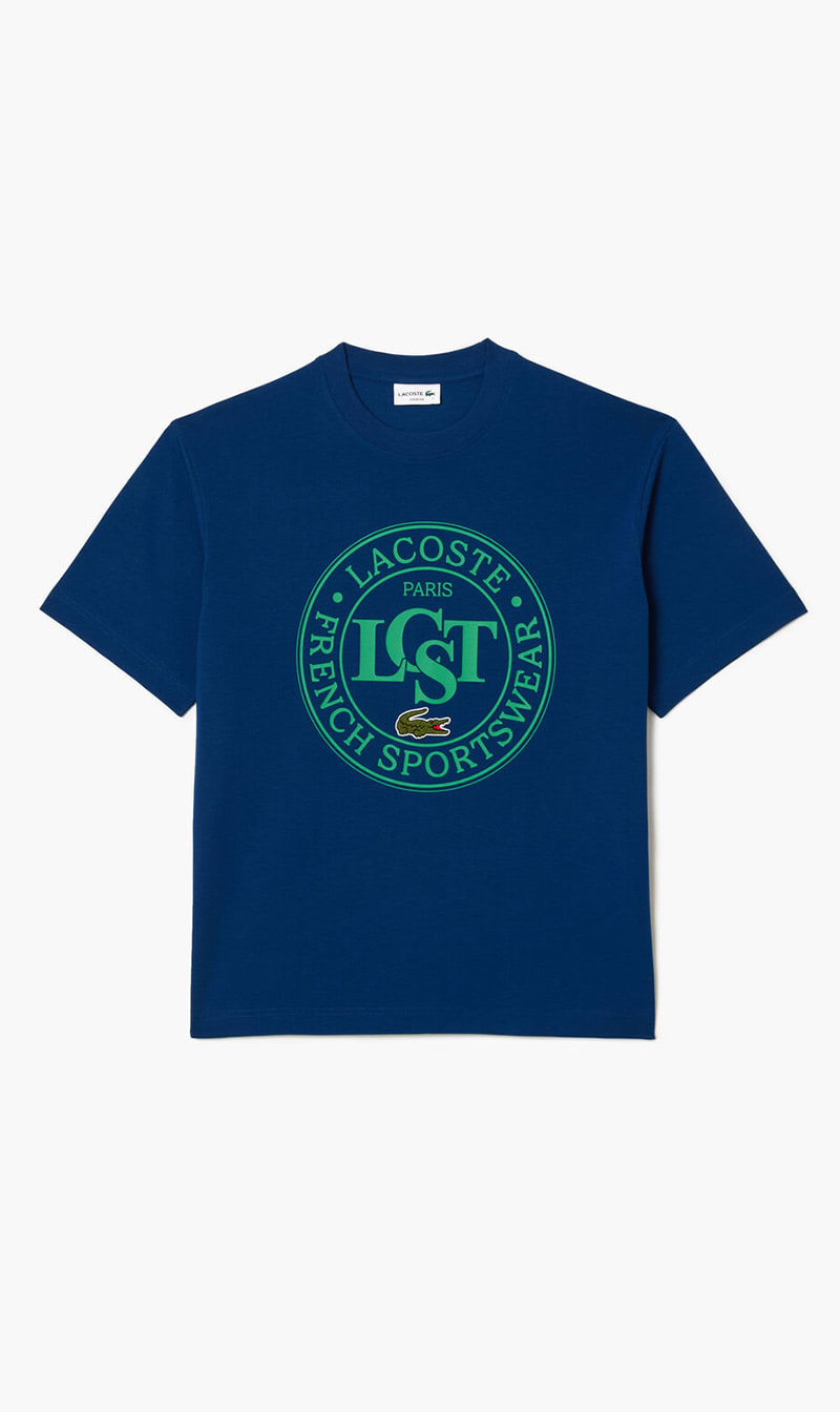 

Lacoste Blue Loose Fit Heavy Cotton Printed T-shirt for Men | The Deal Outlet