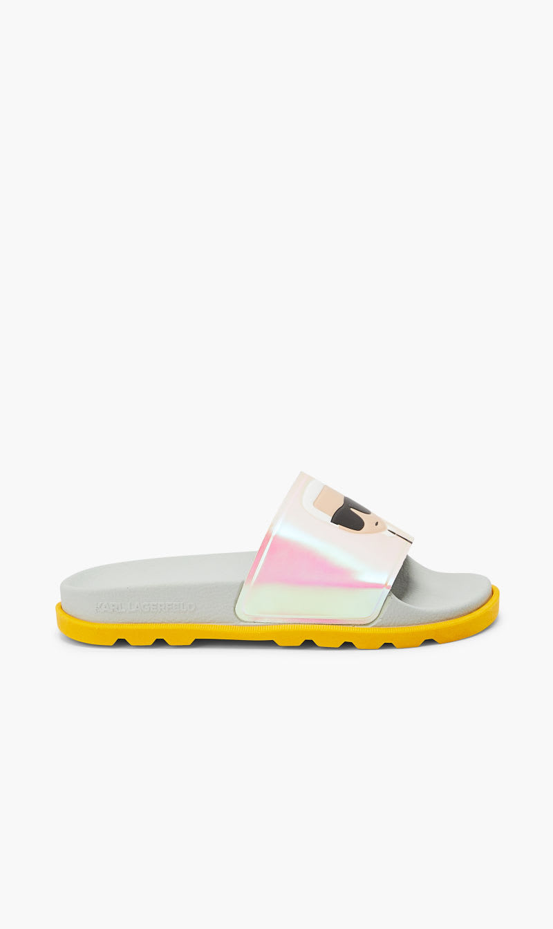 

Karl Lagerfeld Pink Kondo Tred Ikonic Slide for Women | The Deal Outlet