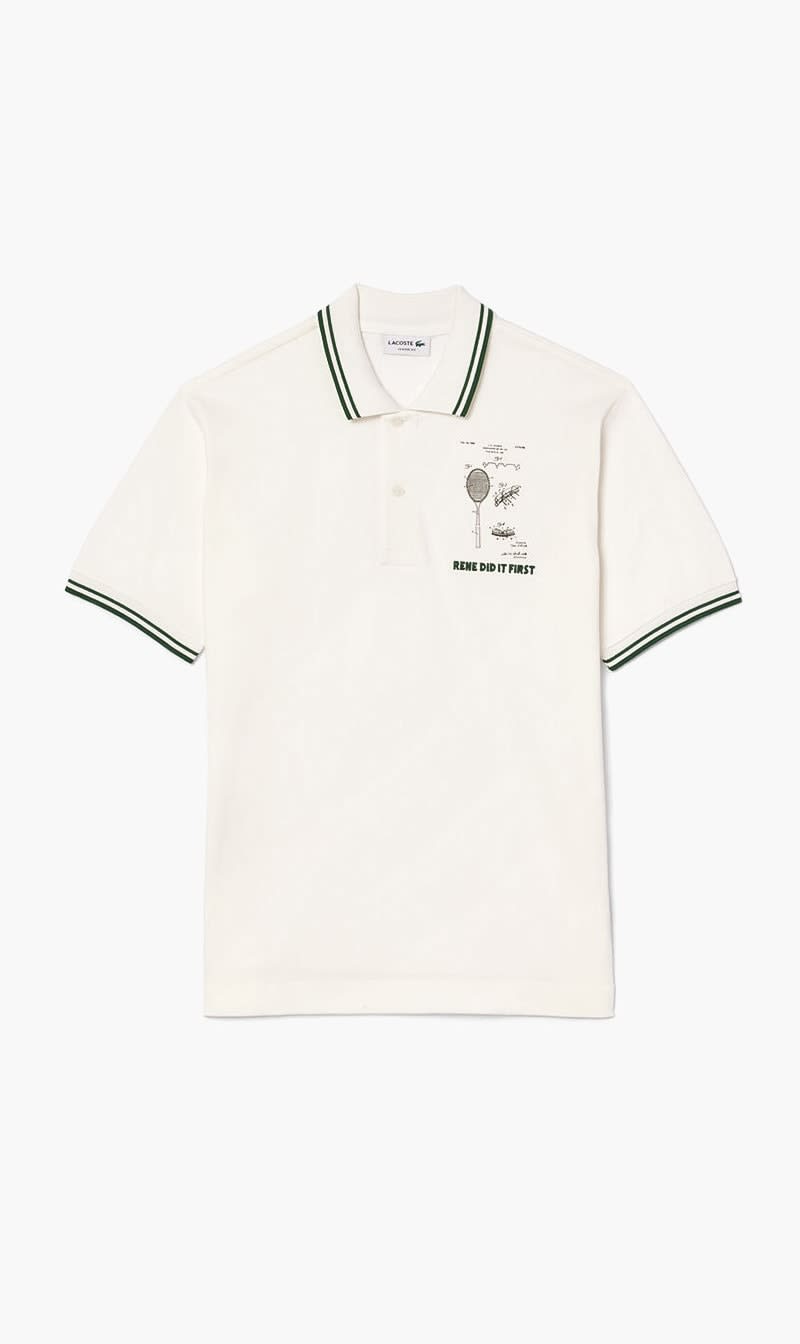 Lacoste White Embroidered Patent Cotton Polo Shirt for Men