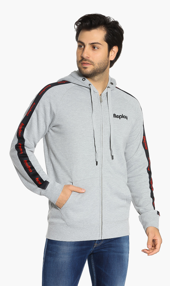 

Logo Tape Zipped Hoody, Grey