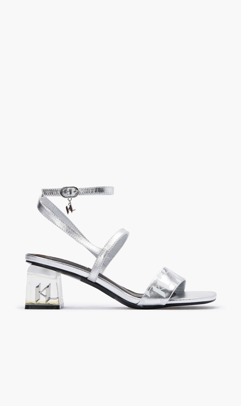 

Karl Lagerfeld Silver Ice Blok Mono Strap Sandal for Women | The Deal Outlet