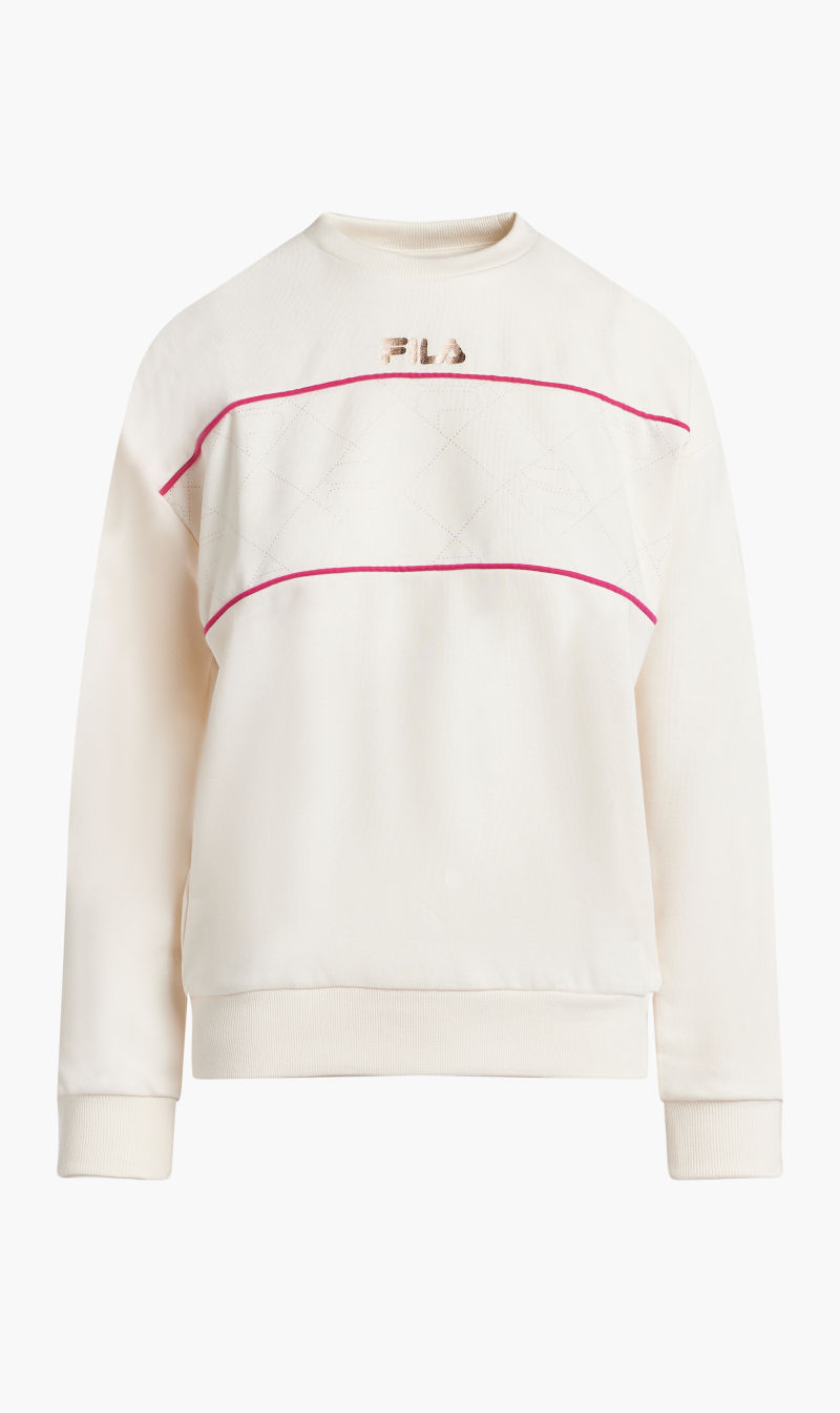 

Fila Beige Crew Neck W Printed Panel And Cnt Piping for Women | The Deal Outlet