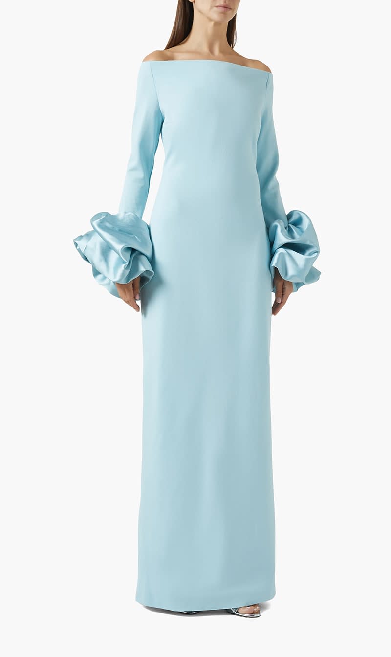 

Solace London Blue Talia Puff Cuff Maxi Dress for Women | The Deal Outlet
