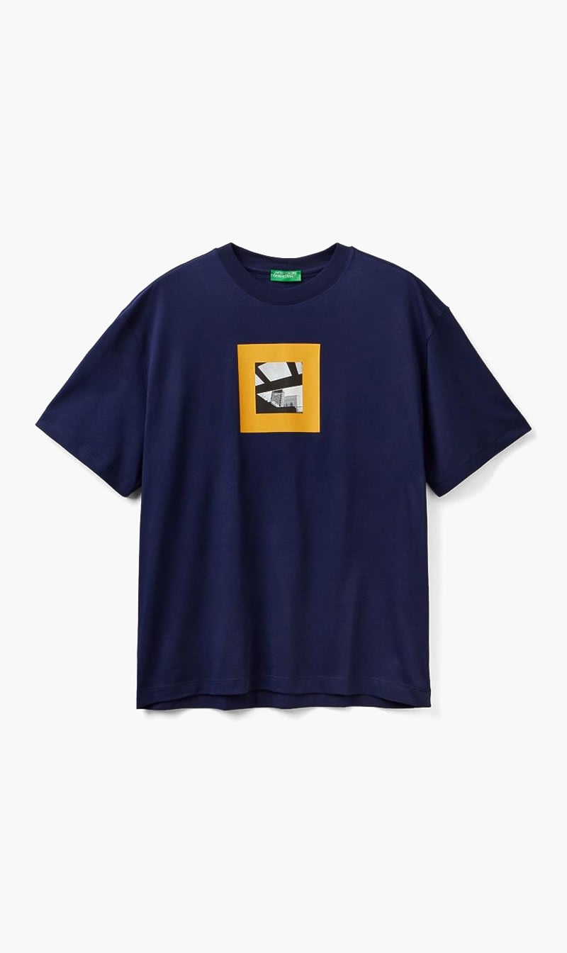 Blue United Colors Of Benetton Yellow Square Cut T-shirt for Men