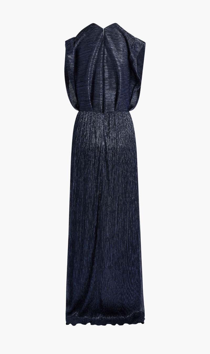 

Costarellos Purple Maxi Dress With Buttoned Slash Neck Detail for Women | The Deal Outlet