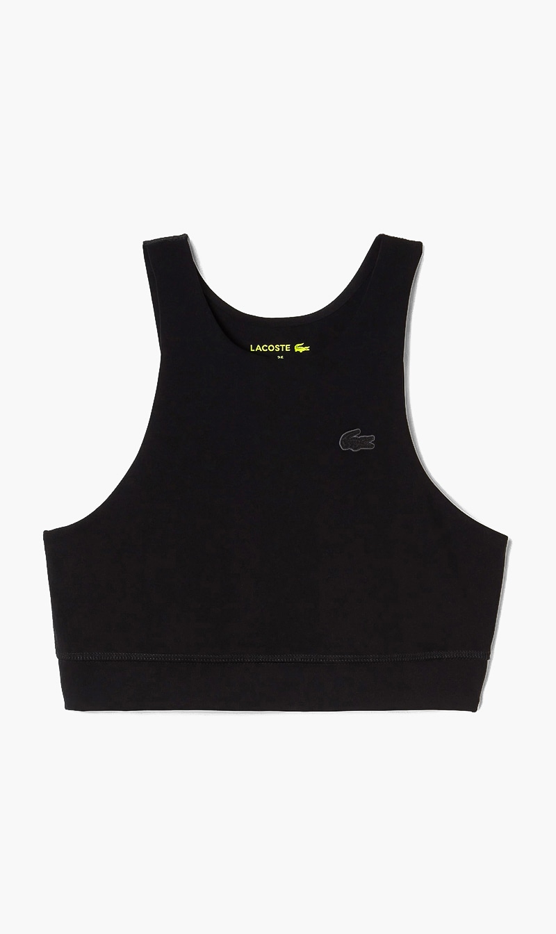 

Lacoste Black Overstitched Seamless Sports Bra for Women | The Deal Outlet