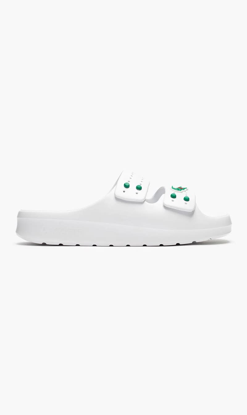 

Lacoste White Serve Strap Slides for Men | The Deal Outlet