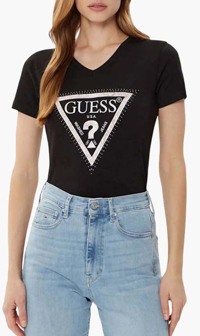 Black Guess White Slim Fit T-shirt for Women