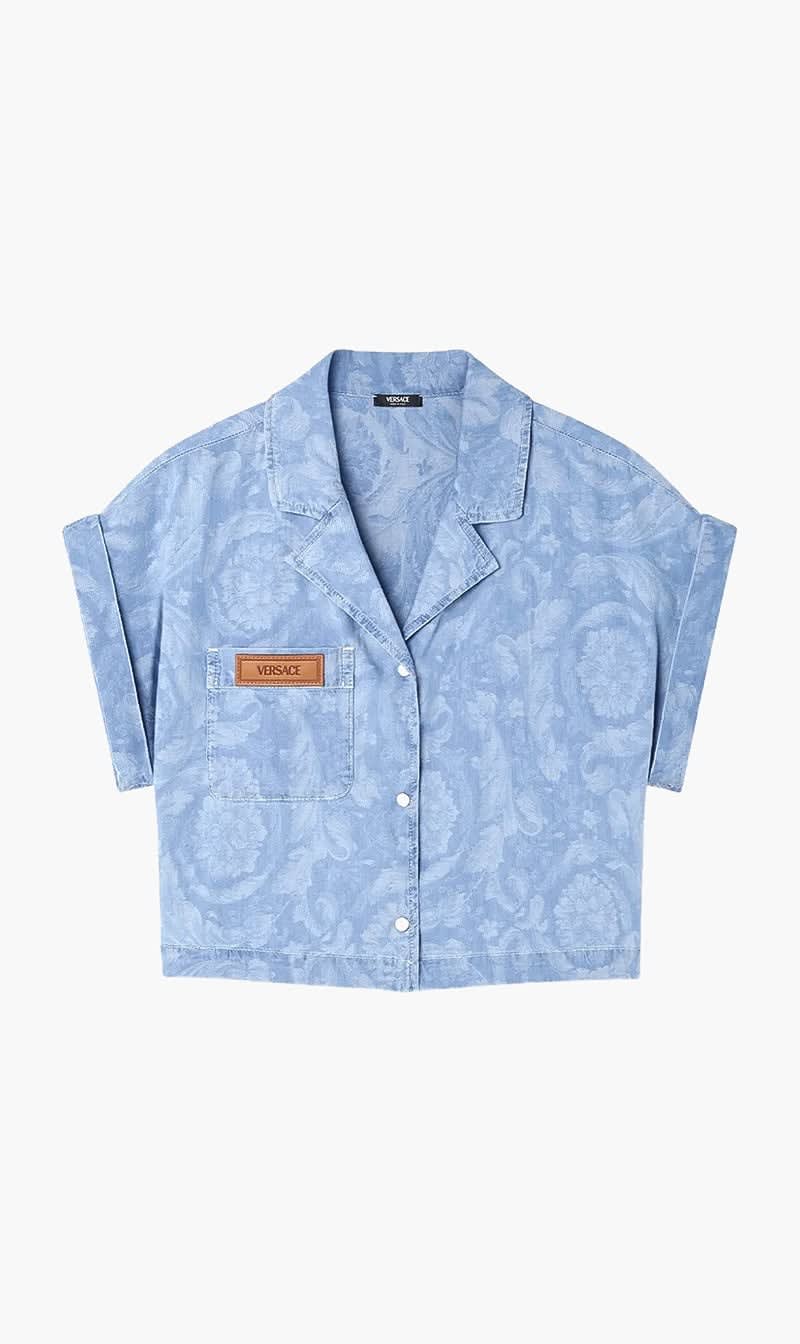 Versace Blue Barocco Print Shirt for Women
