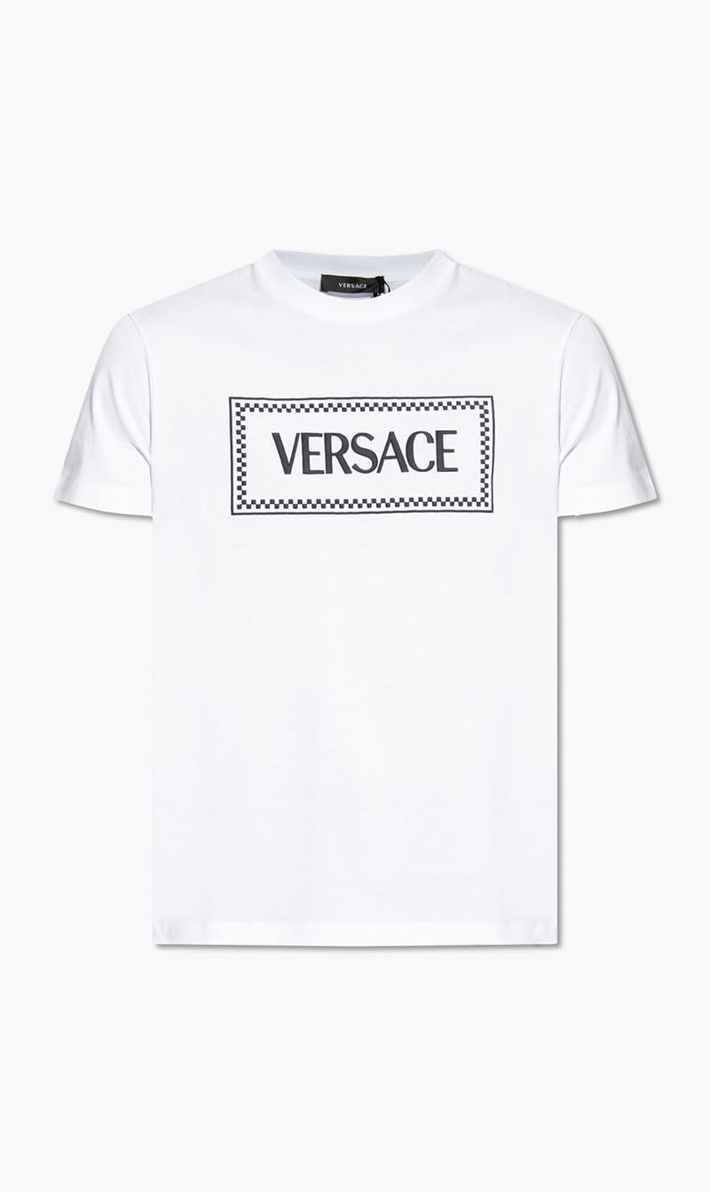 

Versace White T-shirt Compact Cotton Jersey Fabric + Versace Label Logo Embroidery for Men | The Deal Outlet