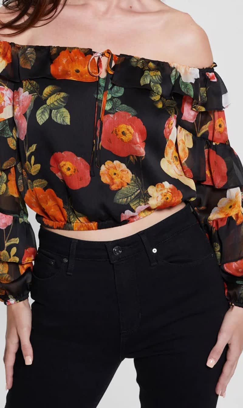 

Guess Multi-color Shani Ruffle Top for Women | The Deal Outlet