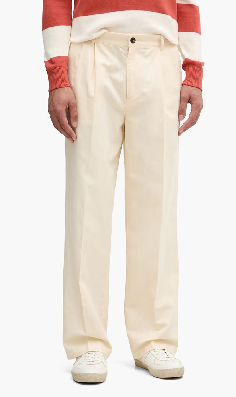 White United Colors Of Benetton Dark Blue Wide Leg Linen Trousers for Men