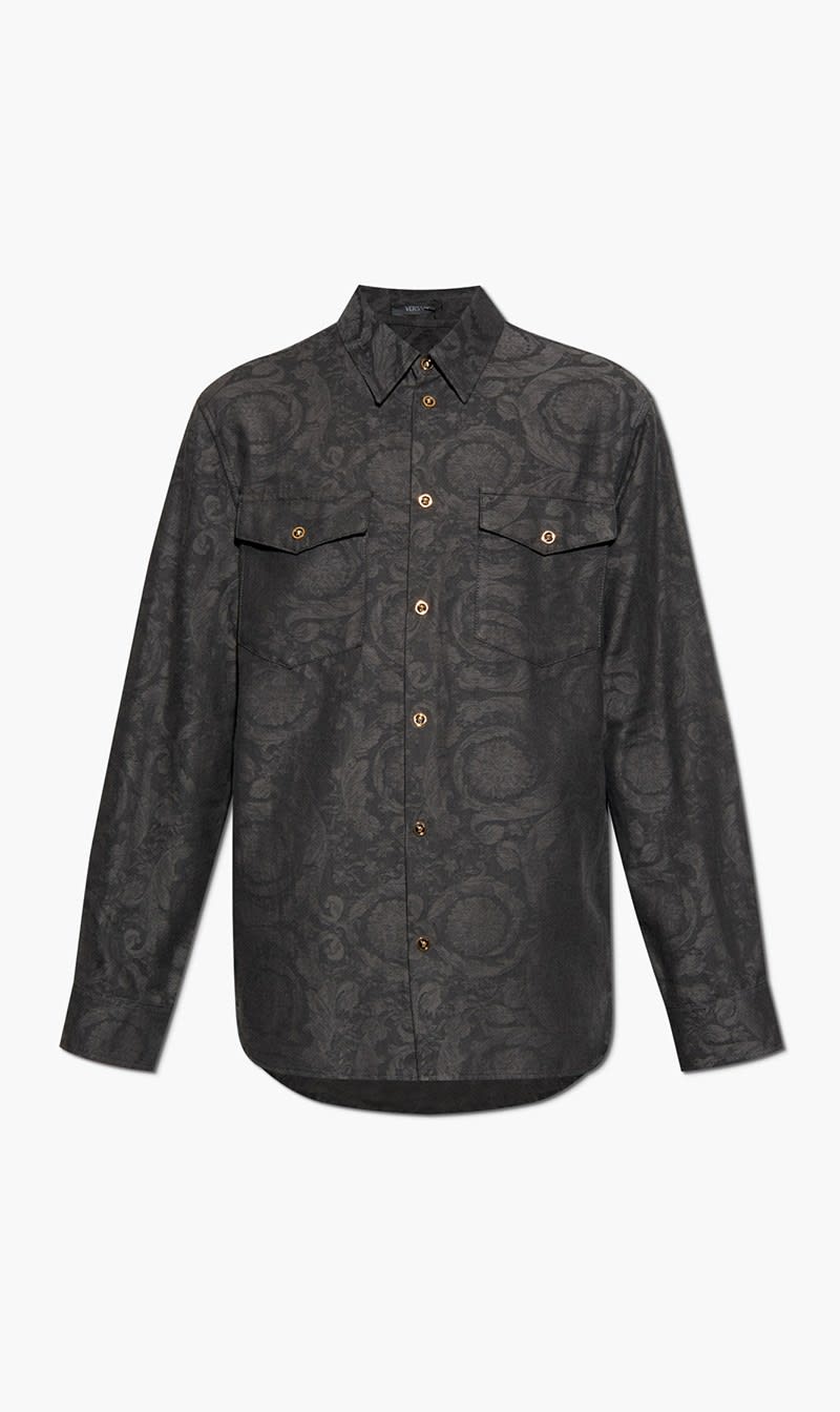 

Versace Black Shirt Denim Chambray Cotton Viscose Barocco Jacquard for Men | The Deal Outlet