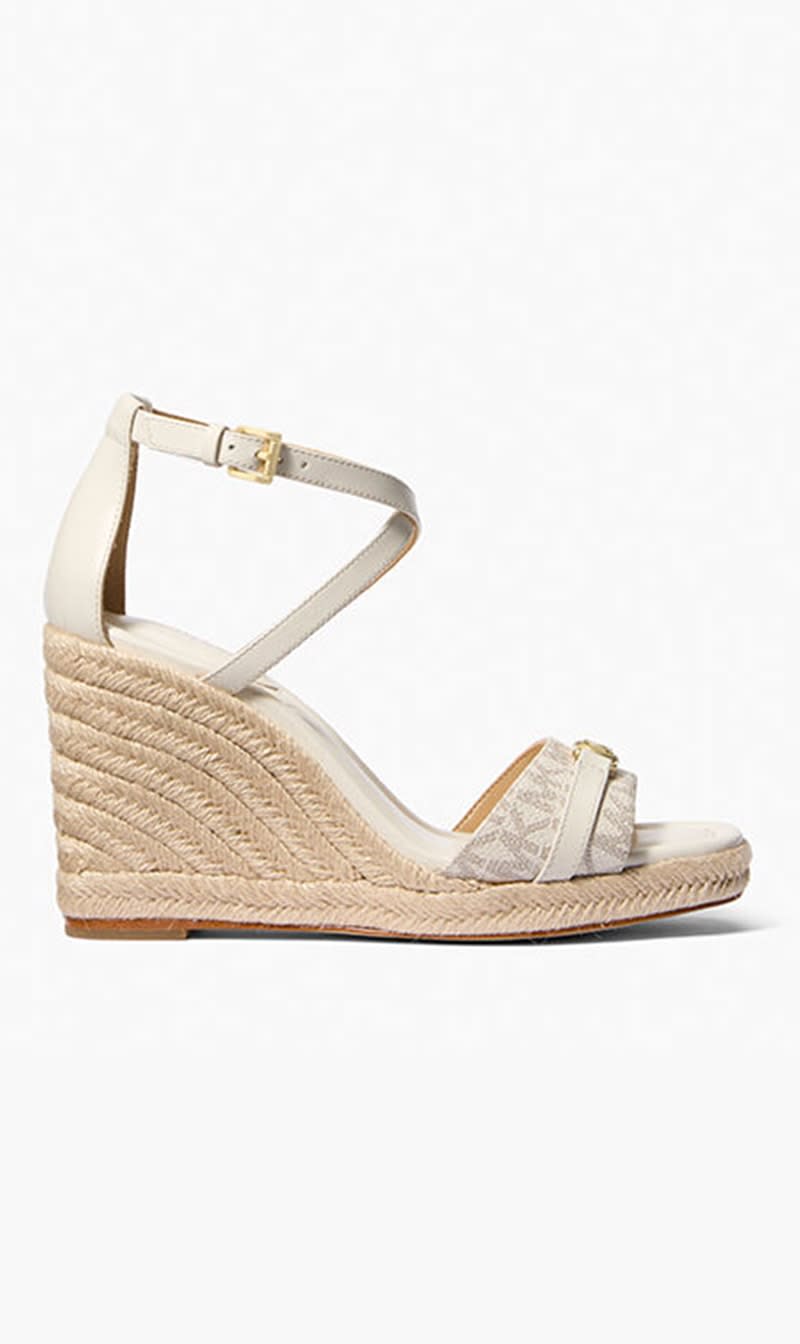 

Michael Kors Beige Mandy Signature Logo And Leather Wedge for Women | The Deal Outlet
