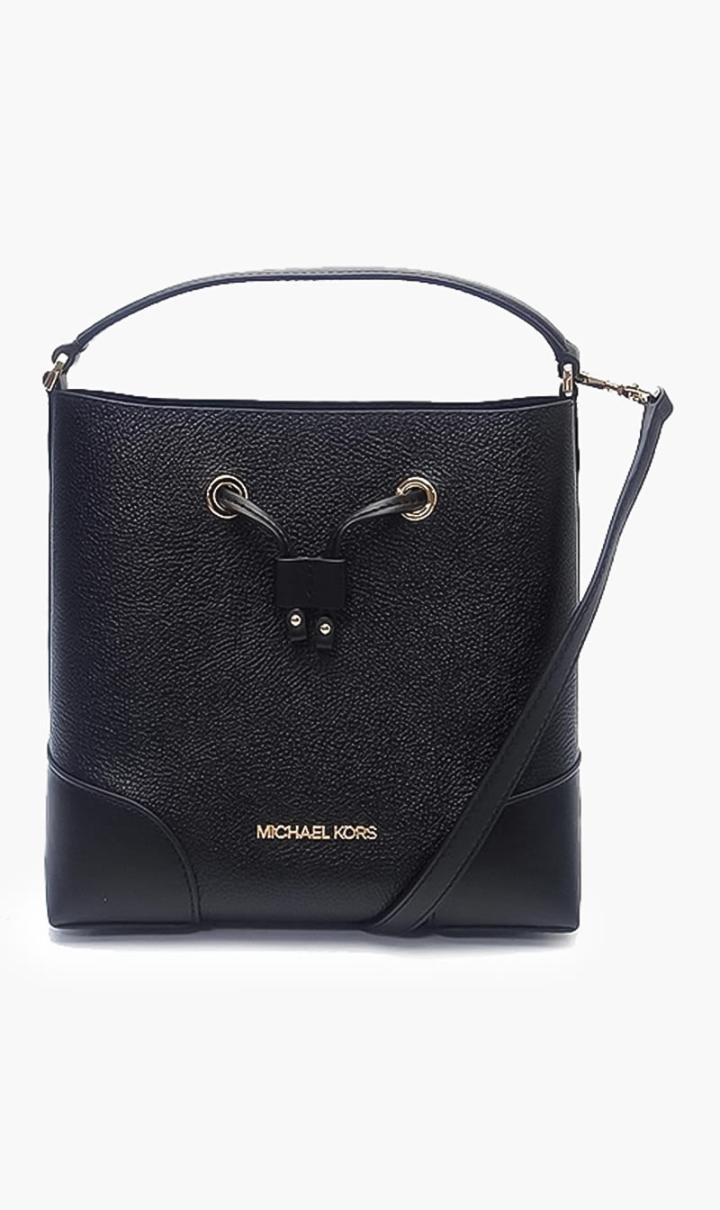 

Michael Kors Black Mercer Md Drwstng Bckt Msgr for Women | The Deal Outlet