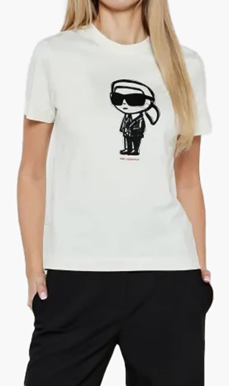 

Karl Lagerfeld White Ikon Sketch Print T Shirt for Women | The Deal Outlet