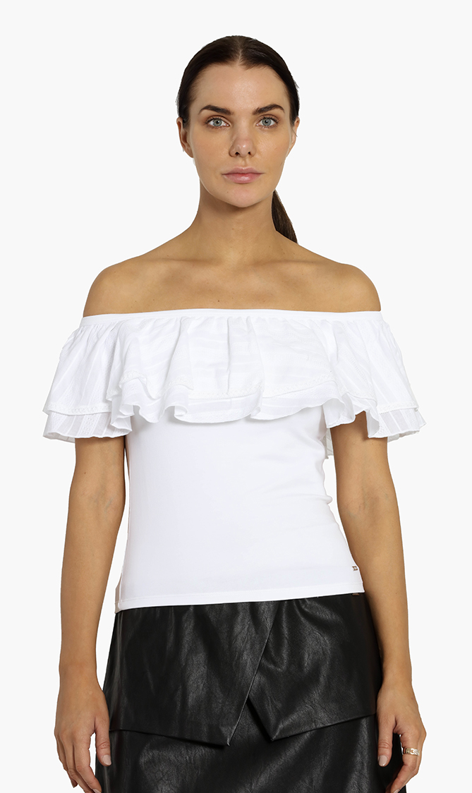 

Emporio Armani Off The Shoulder Ruffle Top