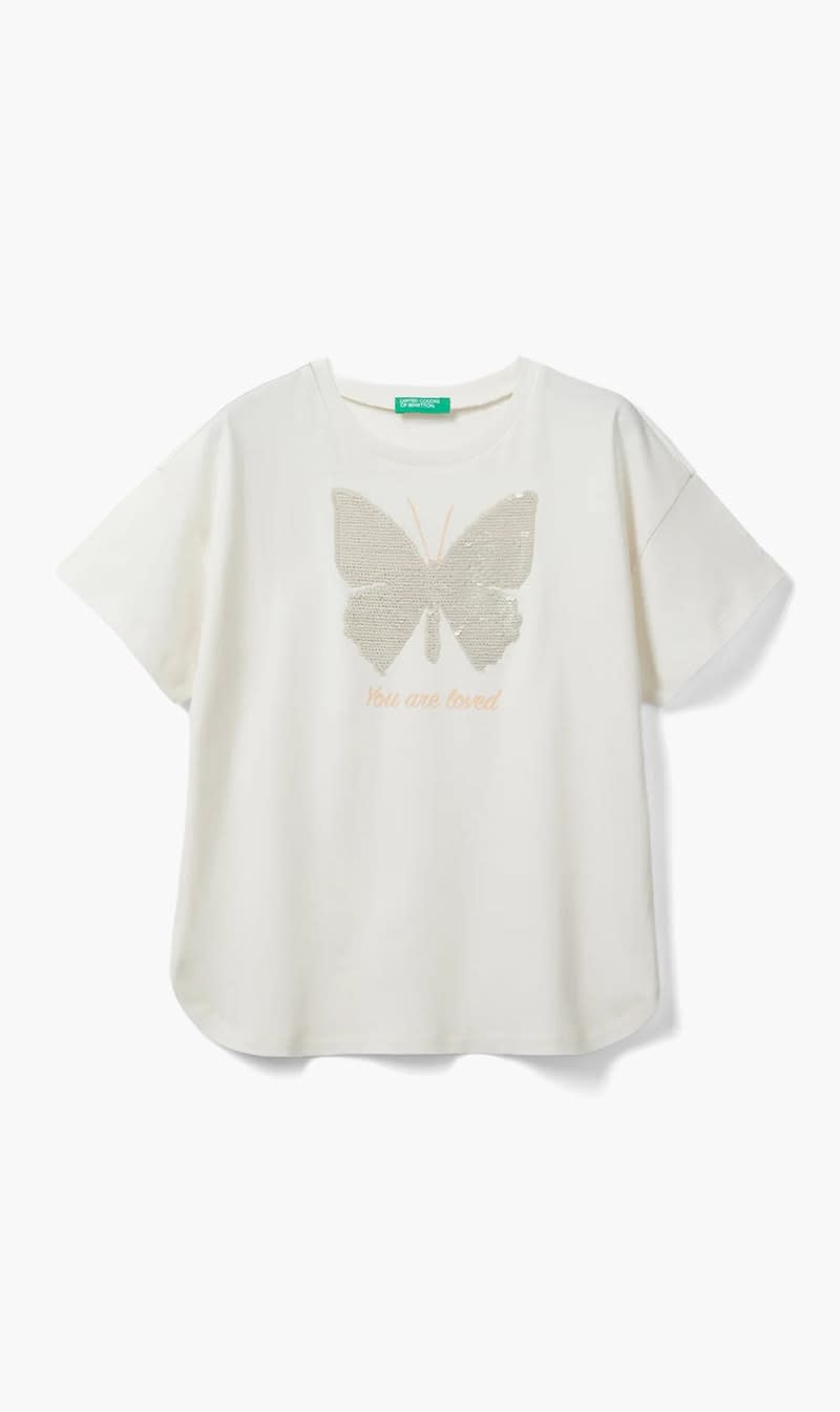 

United Colors Of Benetton White Reversible Sequin T-shirt for Girls
