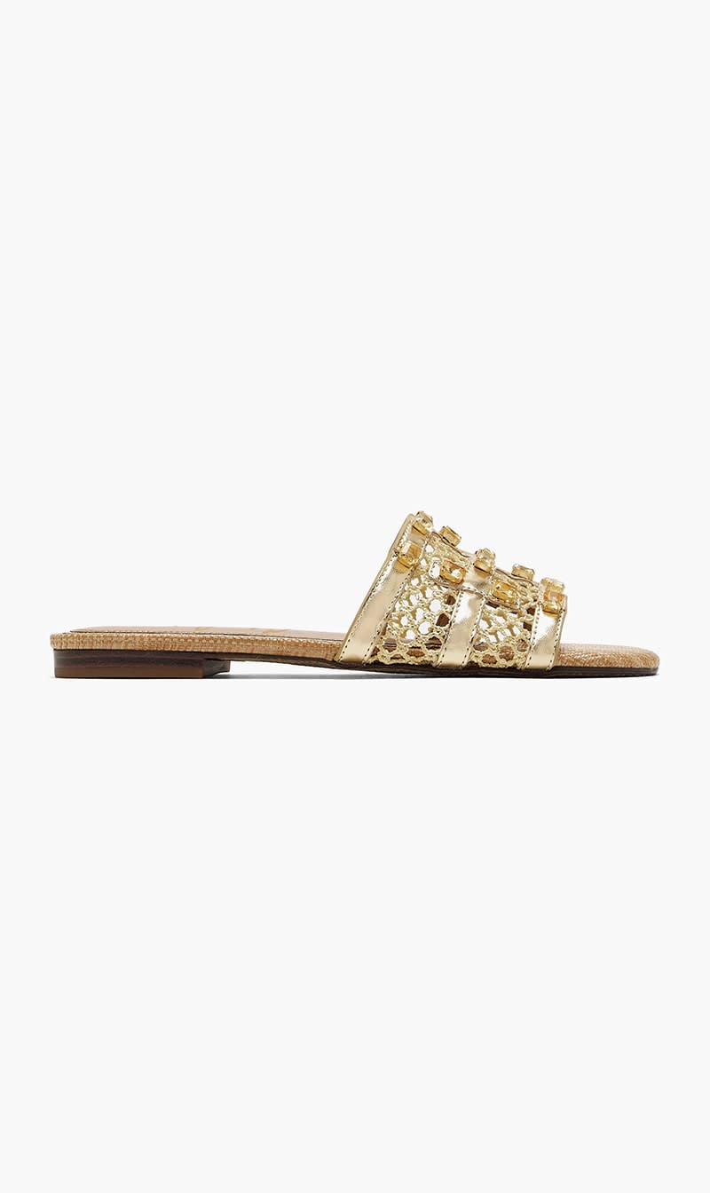 

Sam Edelman Gold Blaire Slide Sandals for Women | The Deal Outlet