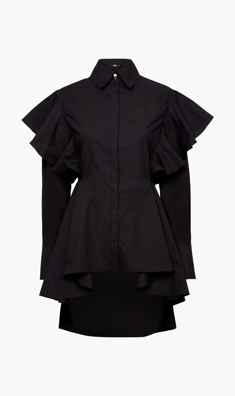 Karl Lagerfeld Black Ruffle Poplin Shirt for Women