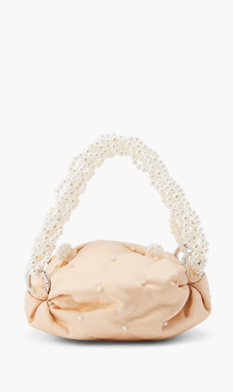 

0711 Tbilisi Beige Cream Pearl-embellished Tiny Nino Tote for Women | The Deal Outlet