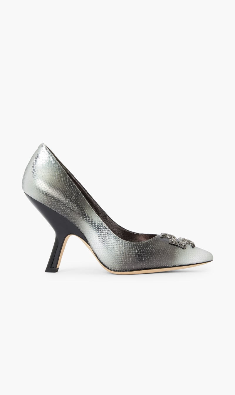 

Tory Burch Silver Eleanor Pave Angled Pump 100mm for Women | The Deal Outlet