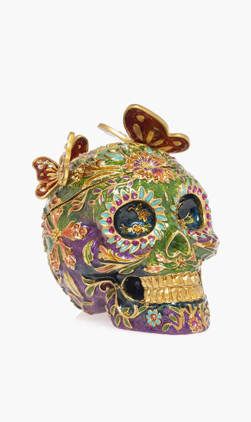 

Jay Strongwater Green Rivera - Skull With Butterflies Box | The Deal Outlet