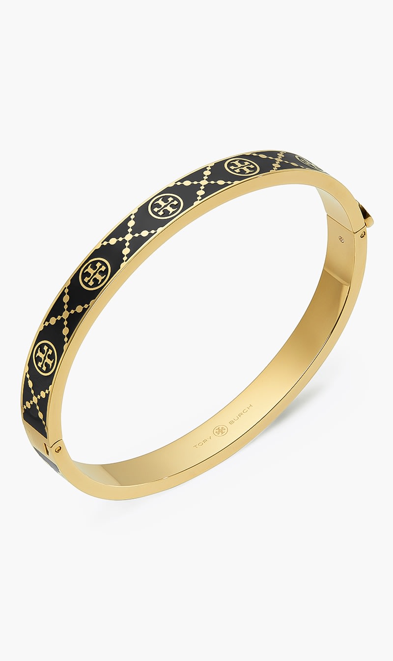 

Tory Burch Black T Monogram Hinge Bracelet for Women | The Deal Outlet