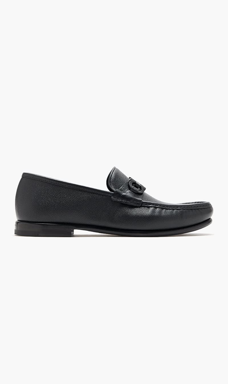 Ferragamo Black Gancini Buckle Loafers for Men