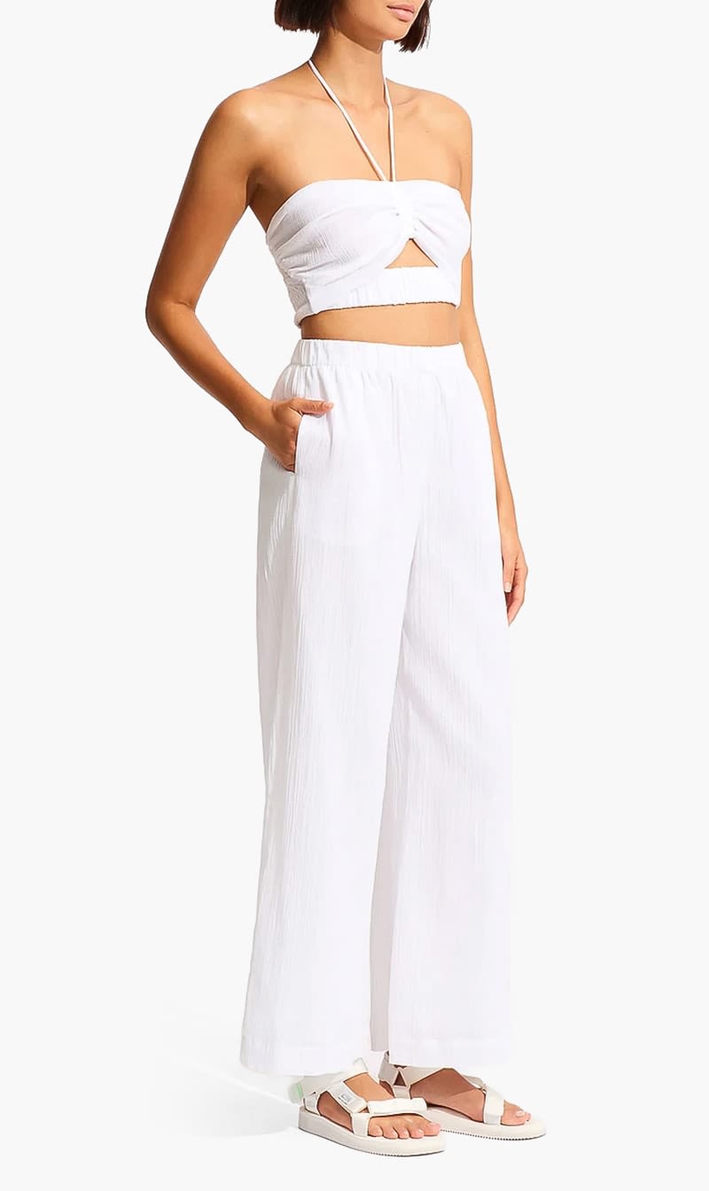 Seafolly White Beach Edit Crinkle Crop Top for Women