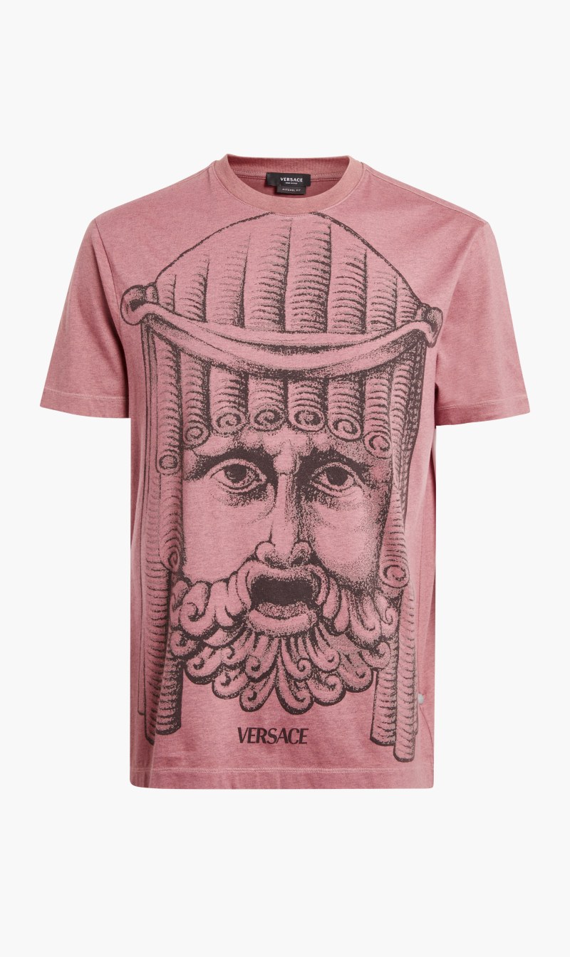 

Versace Pink T-shirt Overdyed Cotton Jersey Fabric + Mask Print for Men | The Deal Outlet