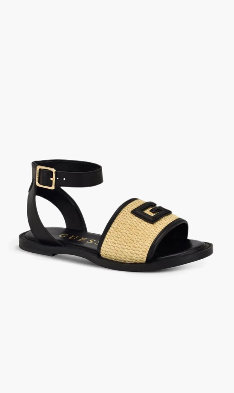 

Guess Black Shay Flat Sandals Premiere Nappa Crom80chmetallic Coated Woven Raffia Qy-60 for Women | The Deal Outlet