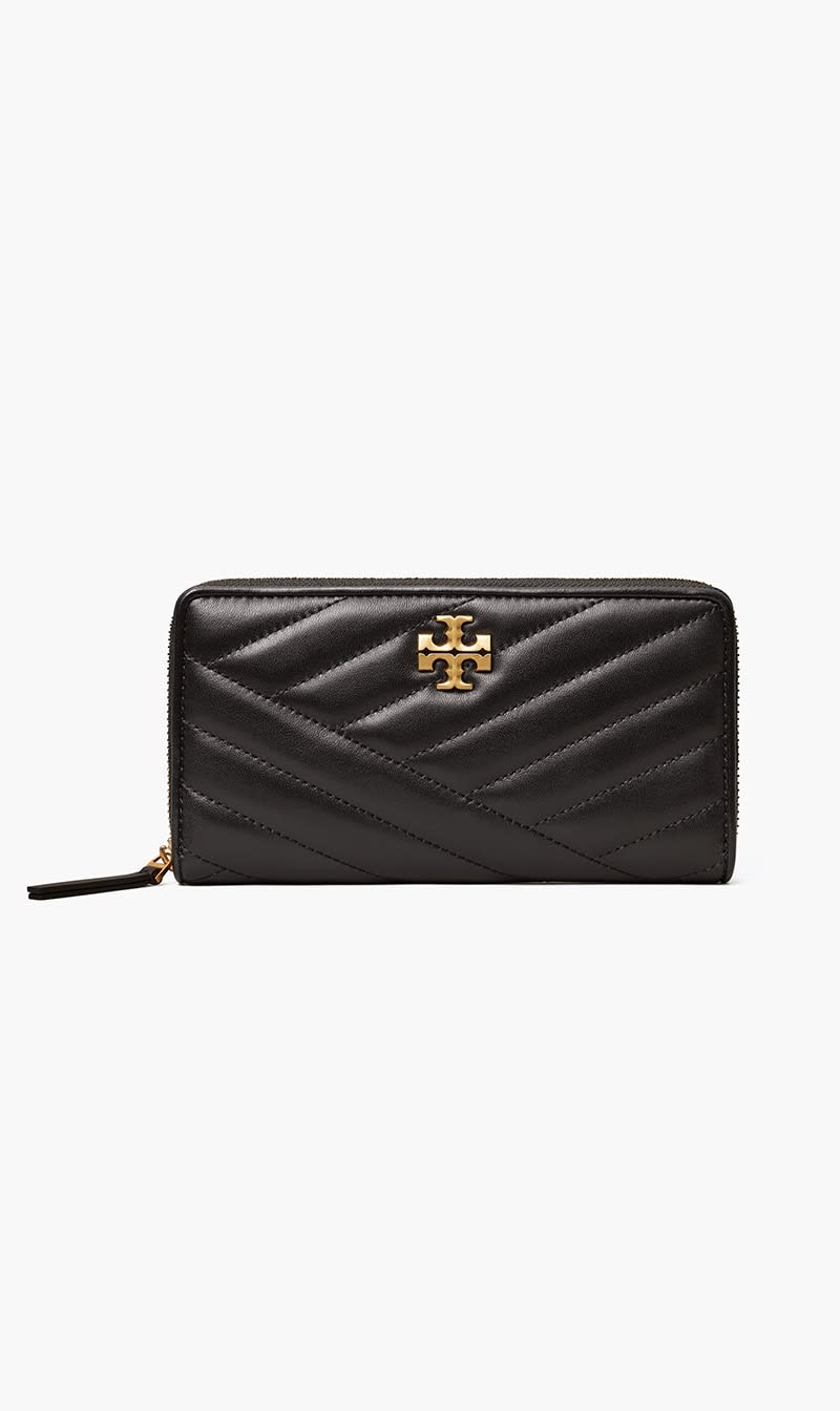 

Tory Burch Black Kira Chevron Zip Continental Wallet for Women | The Deal Outlet