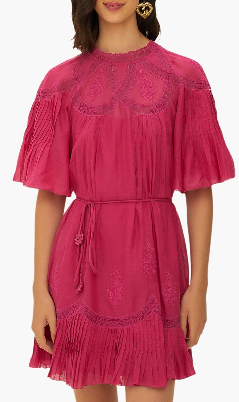 Farm Rio Pink Short Sleeve Ruched Mini Dress for Women