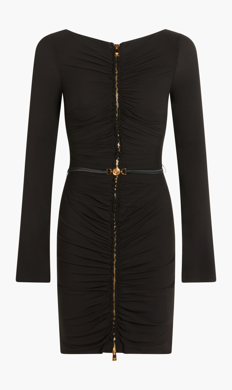 

Versace Black Dress Mini Ls Belted Zip Ruched Georgette Solid for Women | The Deal Outlet