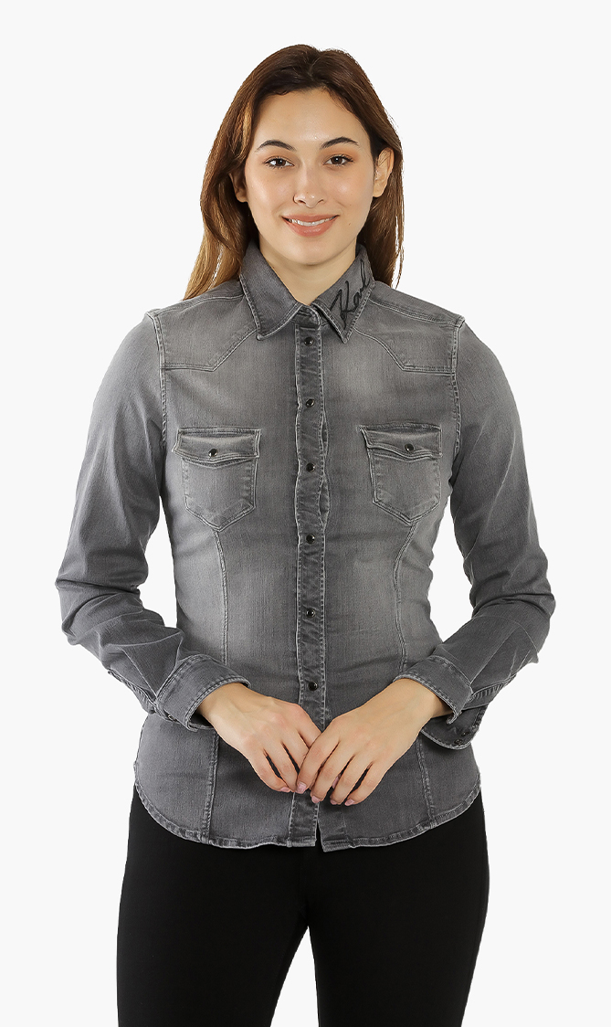 

Printed Long Sleeves Denim Shirt