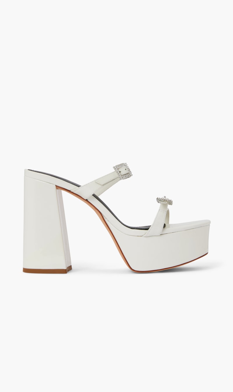 

Black Suede Studio White Slip On Block Heel Almond Toe Platform Sandal for Women | The Deal Outlet